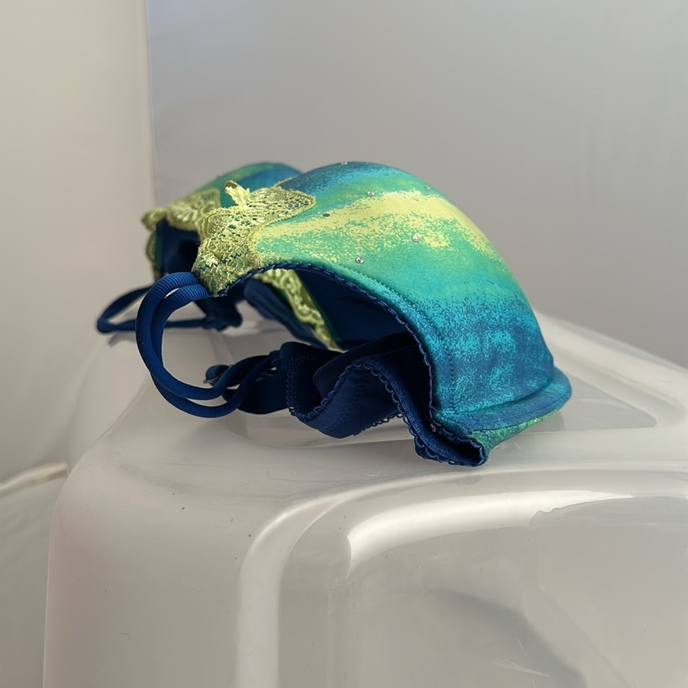 Cacique blue green rhinestone plunge underwire bra 40D - Picture 9 of 11